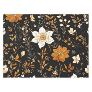 Toalha De Mesa Padrão Dourado Floral do Boho de outono Preto