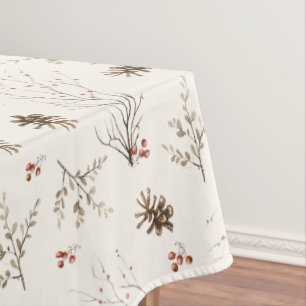 Toalha De Mesa Padrão Elegante de Azevinho de Inverno Florestal e
