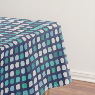 Toalha De Mesa Padrão Escuro Azul Aqua Turquoise em Quadrados Re