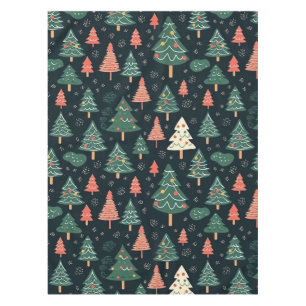 Toalha De Mesa Padrão Festivo de Árvore de Natal Verde e Coral