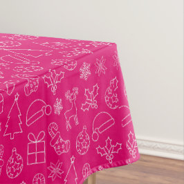 Toalha De Mesa Padrão Festivo de Natal Rosa Quente e Branco
