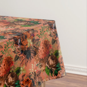 Toalha De Mesa Padrão Floral Abelhas Douradas Laranja Marrom
