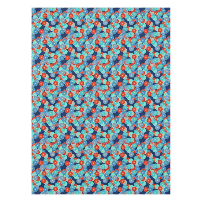 Toalha De Mesa Padrão floral Art Deco - azul, turquesa e vermelho (Frente)