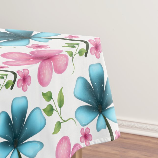 Toalha De Mesa Padrão floral azul e rosa (Posição Original)