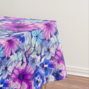Toalha De Mesa Padrão Floral Azul Magenta Rosa