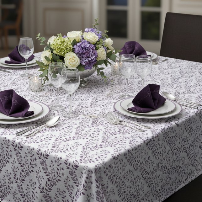 Toalha De Mesa Padrão Floral Boho Moderno Ameixa Branco (Criador carregado)