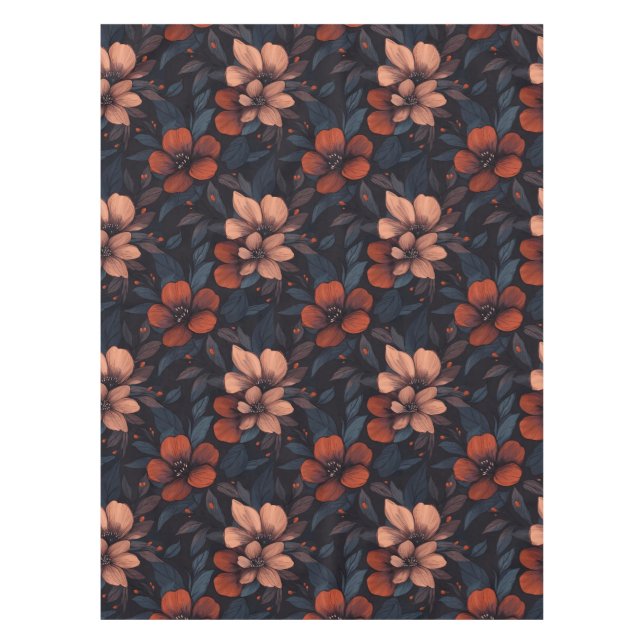 Toalha De Mesa Padrão floral bordô com flores em flor (Frente)