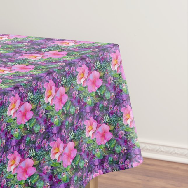 Toalha De Mesa Padrão floral botânico roxo e rosa (Posição Original)