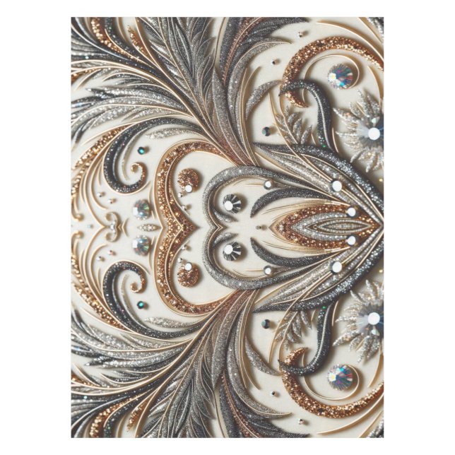 Toalha De Mesa Padrão floral brilhante com gemstone (Frente)