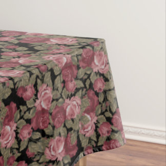 Toalha De Mesa Padrão Floral Cor-de-Água Rosa e Preta