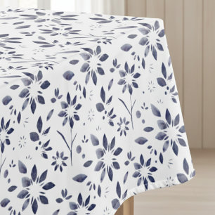 Toalha De Mesa Padrão Floral de Aquarela Azul