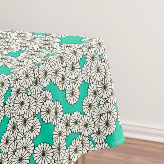 Toalha De Mesa Padrão floral de Art Deco - branco em turquesa (Posição Original)