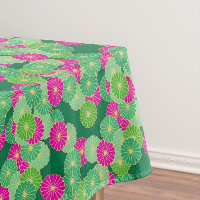 Toalha De Mesa Padrão floral de Art Deco - tons verdes, fúcsia (Posição Original)