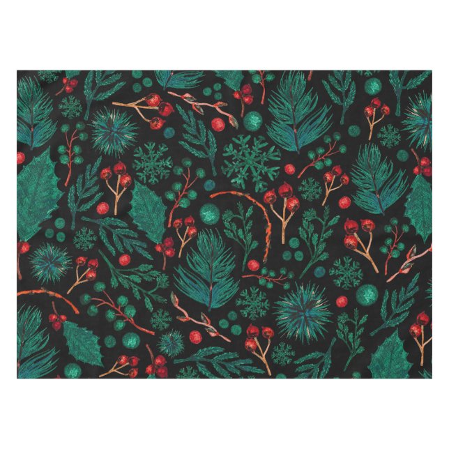 Toalha De Mesa Padrão Floral de Natal de Aquarela | Tablecloth (Frente (Horizontal))
