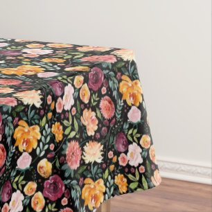 Toalha De Mesa Padrão Floral de Quebra de Aquarela Elegante em Pr