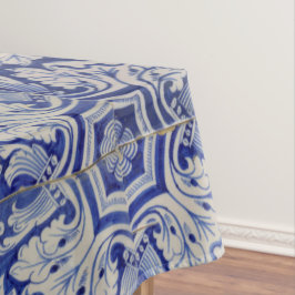 Toalha De Mesa Padrão Floral de Vintagem do Mediterrâneo Azul e B