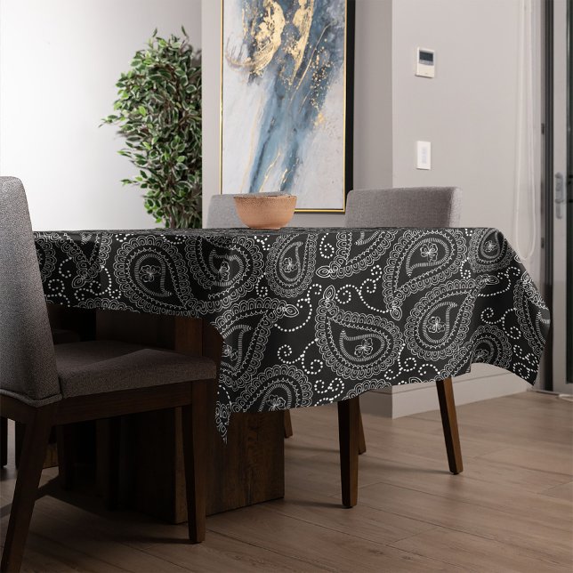 Toalha De Mesa Padrão Floral do Damasco Elegante Preto e Branco (Criador carregado)