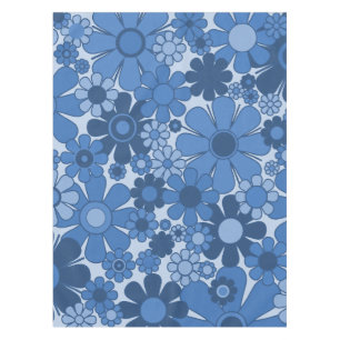 Toalha De Mesa Padrão Floral do Groovy Blue Retro 60s 70s