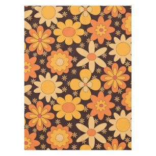 Toalha De Mesa Padrão Floral do Groovy Retro Amarelo e Laranja