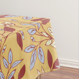 Toalha De Mesa Padrão Floral Elegante com Folhas Vermelhas e Azui