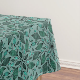 Toalha De Mesa Padrão Floral Elegante com Folhas Vermelhas e Azui