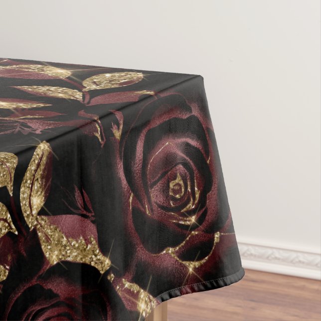 Toalha De Mesa Padrão Floral Elegante Vermelho e Rosa Dourado (Posição Original)