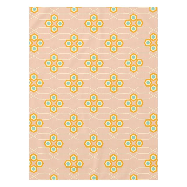 Toalha De Mesa Padrão floral hexagonal de fundo de pêssego (Frente)