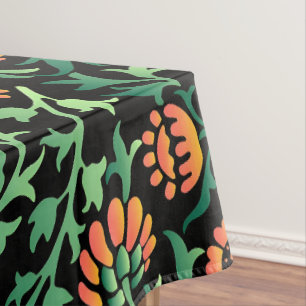 Toalha De Mesa Padrão Floral Intricado com Folhas Verdes