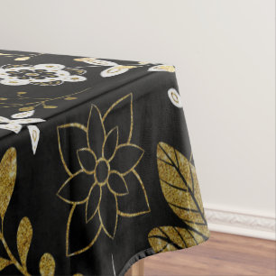 Toalha De Mesa Padrão floral intrincado com dourado e branco