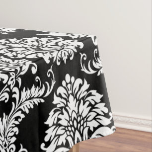 Toalha De Mesa Padrão Floral Monograma Preto para Danos Personali