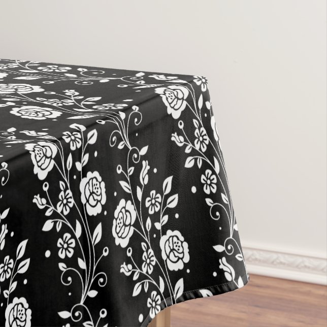 Toalha De Mesa Padrão Floral Preto Elegante (Posição Original)