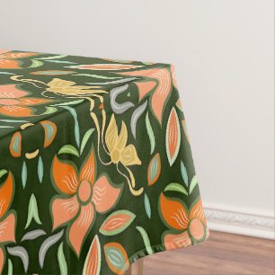 Toalha De Mesa Padrão Floral Rico: Flores de Pêssego e Folhas Ver
