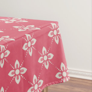 Toalha De Mesa Padrão Floral Rosa Vibrante com Flores Geométricas