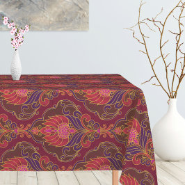 Toalha De Mesa Padrão Floral Roxo, Rosa e Dourado Vintage