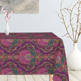 Toalha De Mesa Padrão Floral Roxo, Turquesa e Dourado Vintage