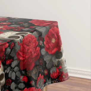 Toalha De Mesa Padrão Floral Sem Costura de Corvo Gótico e Caveir