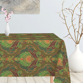 Toalha De Mesa Padrão Floral Verde, Marrom e Dourado Vintage