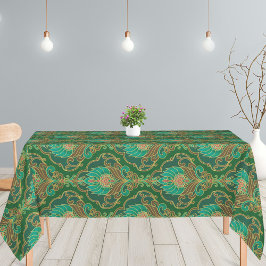 Toalha De Mesa Padrão Floral Verde, Marrom e Dourado Vintage