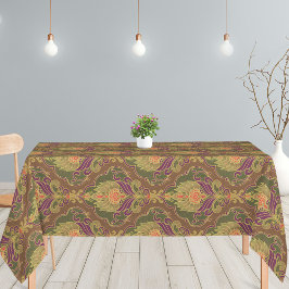 Toalha De Mesa Padrão Floral Verde, Roxo e Dourado Vintage