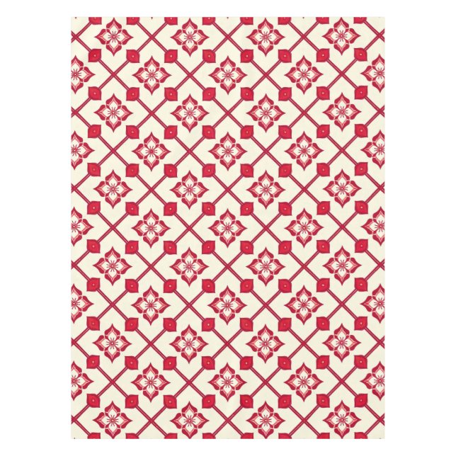 Toalha De Mesa Padrão Floral Vermelho e Branco (Frente)
