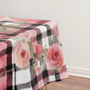 Toalha De Mesa Padrão Floral Vermelho Moderno do Tartan