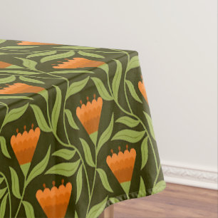 Toalha De Mesa Padrão Floral Vintage com Tulipas Laranja 
