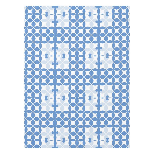 Toalha De Mesa Padrão Geométrico Abstrato Azul e Branco (Frente)