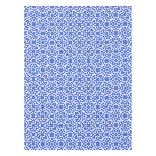 Toalha De Mesa Padrão Geométrico Azul Branco Sem Costura (Frente)