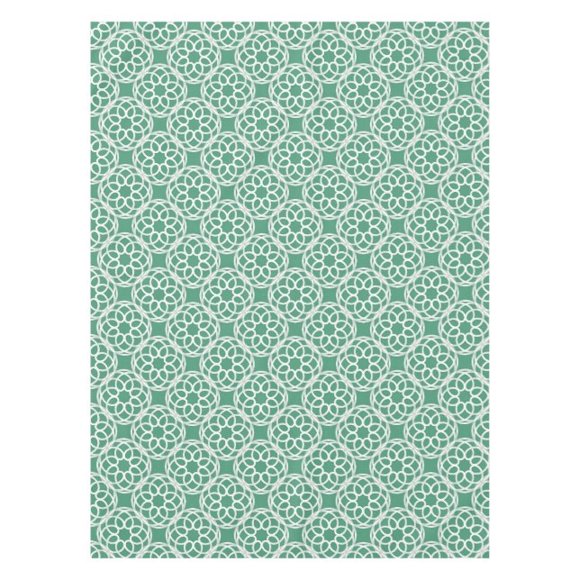 Toalha De Mesa Padrão Geométrico Branco Verde Esmeralda Sem Costu (Frente)