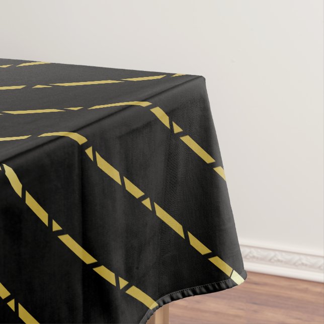 Toalha De Mesa Padrão Geométrico Dourado Elegante Em Preto (Posição Original)