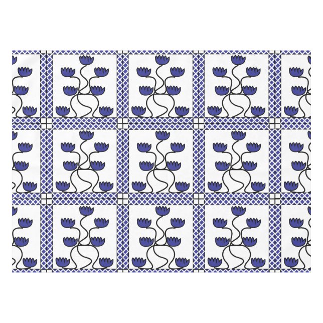 Toalha De Mesa Padrão Geométrico Floral Azul Persa Asiático (Frente (Horizontal))