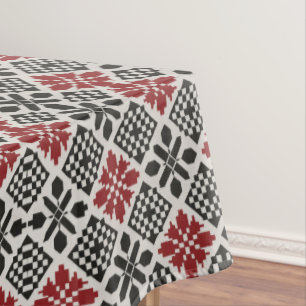 Toalha De Mesa Padrão Geométrico Folk Preto Vermelho