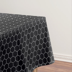 Toalha De Mesa Padrão Geométrico Legante de Honeycomb Preto e Pra
