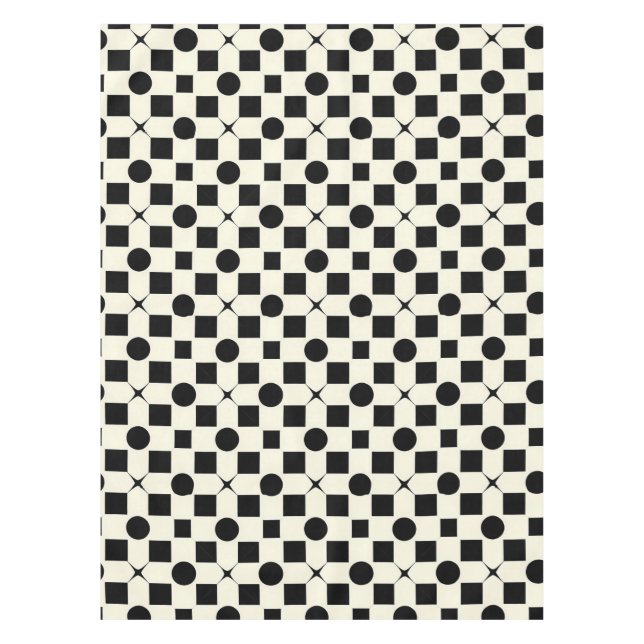 Toalha De Mesa Padrão Geométrico Preto e Branco com Círculos (Frente)